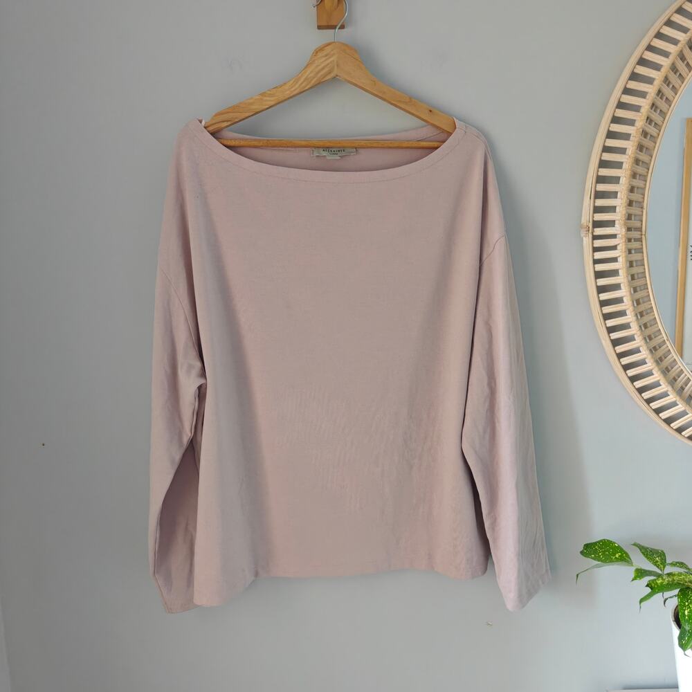 AllSaints Rita LS Tee Mauve Chalk Boat Neck Oversized Long Sleeve Top L